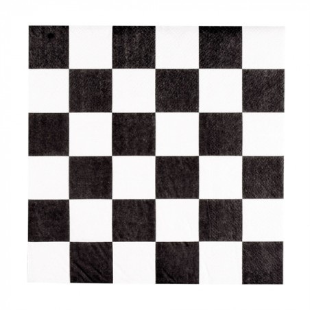 20 SERVIETTES DAMIER NOIR ET BLANC 33 X 33 CM