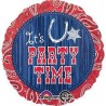 BALLON METALLIQUE ROND PARTY TIME WESTERN 43CM ROUGE ET BLEU