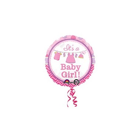BALLON METALLIQUE ROND BABY GIRL ROSE PETITS HABITS 43CM 