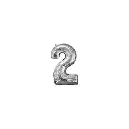 BALLON METALLIQUE CHIFFRE 2 ARGENT 86 CM