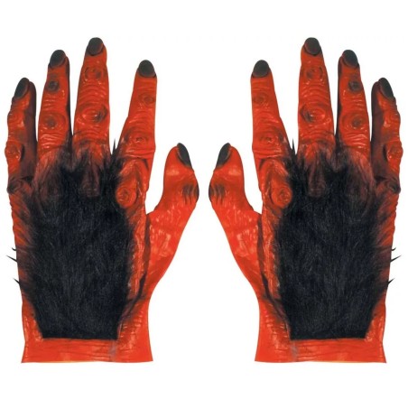PAIRE DE MAXI MAINS DE DEMON POILS ROUGE