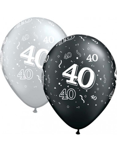 1 Ballon Latex Qualatex 40 Ans Noir Et Argent 11