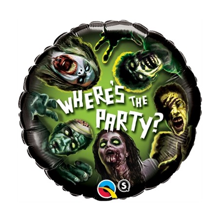 BALLON METALLIQUE ROND ZOMBIES WHERE'S THE PARTY 46 CM