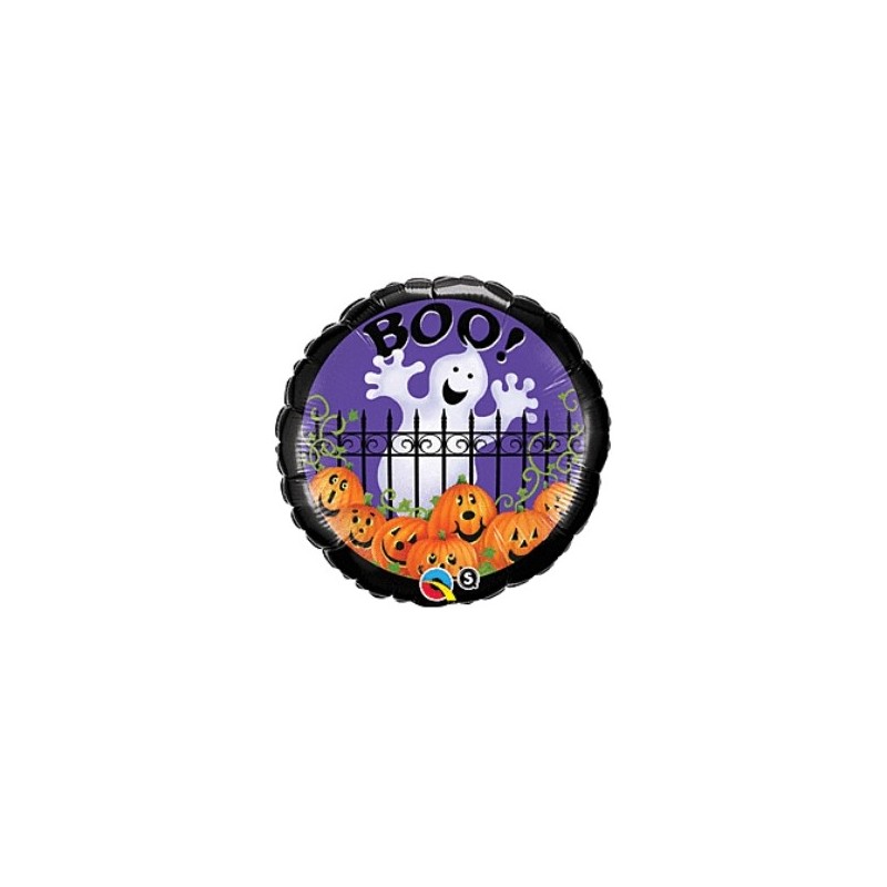 BALLON METALLIQUE ROND ROND PETIT FANTOME ET CITROUILLES 46CM