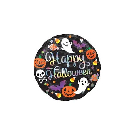 BALLON ROND HAPPY HALLOWEEN CITROUILLES FANTOMES ET PETITS SQUELETTES