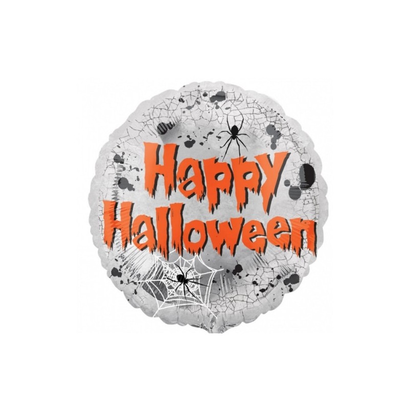 BALLON ROND HAPPY HALLOWEEN EFFET TOILE ARAIGNEE 43 CM BALLON ROND HAPPY HALLOWEEN EFFET TOILE ARAIGNEE 43 CM