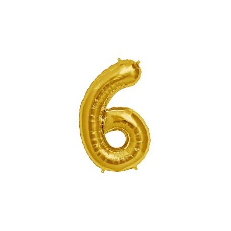 BALLON METALLIQUE CHIFFRE 6 OR 86CM