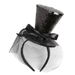 PETIT CHAPEAU HAUT DE FORME SUR SERRE TETE NOIR A PAILLETTES