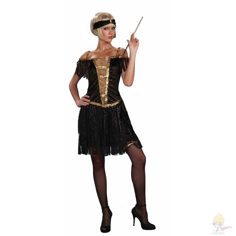 DEGUISEMENT ROBE ANNEE 20 NOIRE ET OR TAILLE XS/S