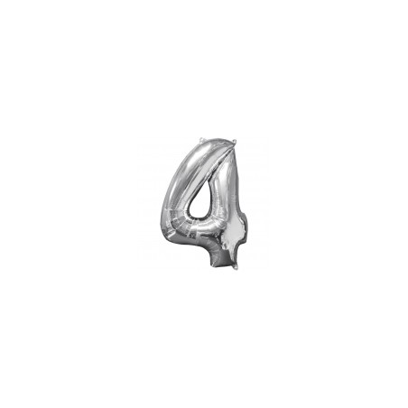 BALLON METALLIQUE CHIFFRE 4 ARGENT 86 CM