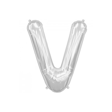 BALLON METALLIQUE LETTRE V ARGENT 86 CM