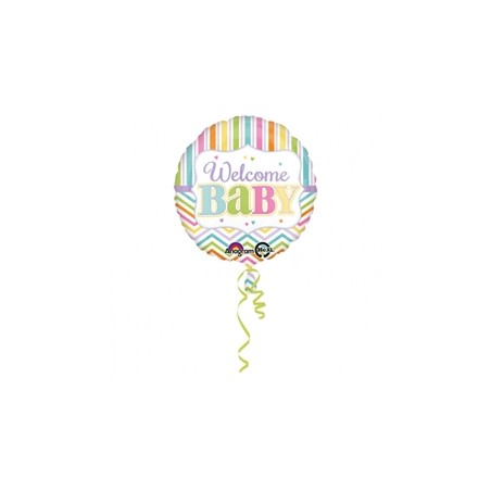BALLON METALLIQUE ROND WELCOME BABY MULTICOLORE 43 CM