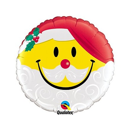BALLON METALLIQUE ROND TETE PERE NOEL SMILEY 46 CM QUALATEX