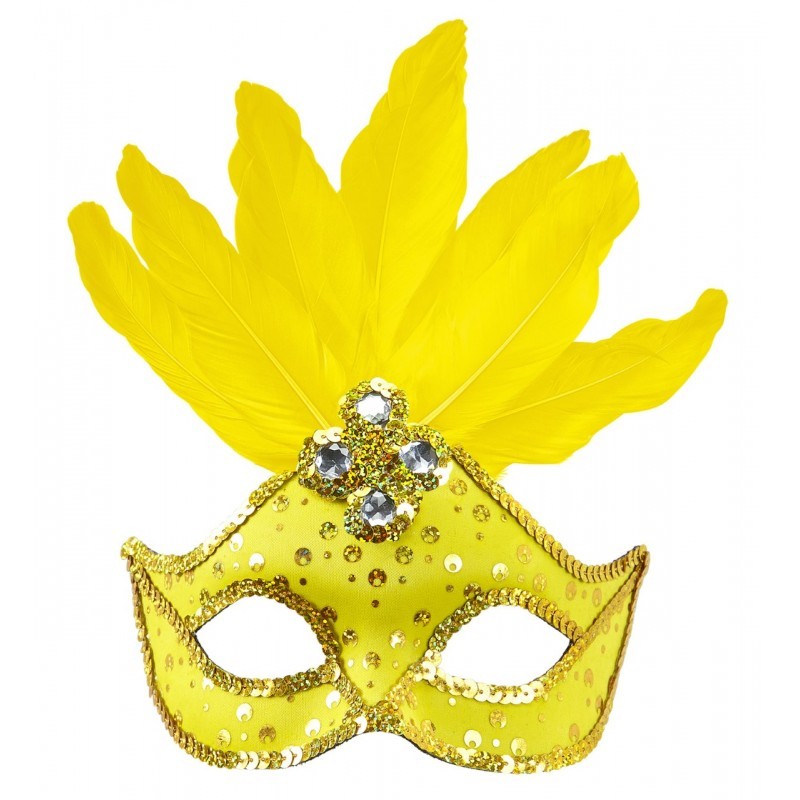 MASQUE JAUNE AVEC PLUME BRESIL MASQUE JAUNE AVEC PLUME BRESIL