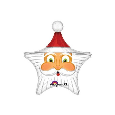BALLON METALLIQUE TETE DE PERE NOEL ETOILE 74 X 69CM
