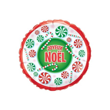 BALLON METALLIQUE ROND JOYEUX NOEL ROUGE ET VERT CANDY 46 CM