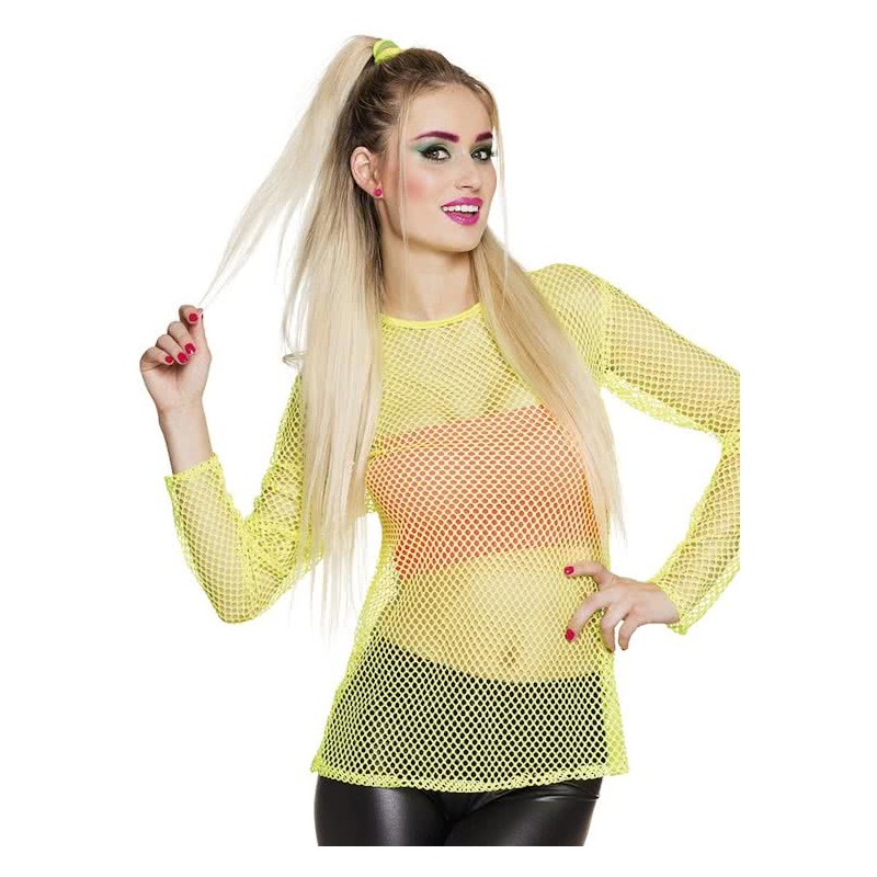 T-SHIRT MANCHES LONGUES RESILLE FLUO JAUNE ANNEES 80 T-SHIRT MANCHES LONGUES RESILLE FLUO JAUNE ANNEES 80