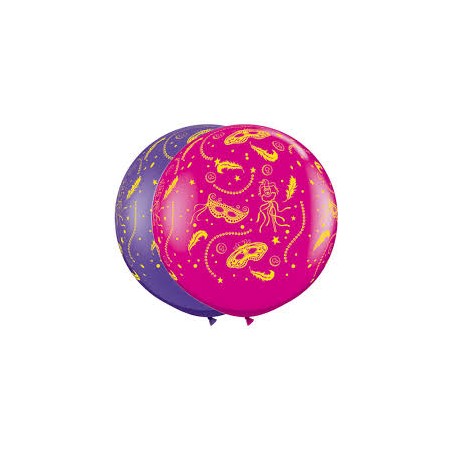 2 BALLONS QUALATEX 3 ' IMPRIMES MASQUES DE CARNAVAL 