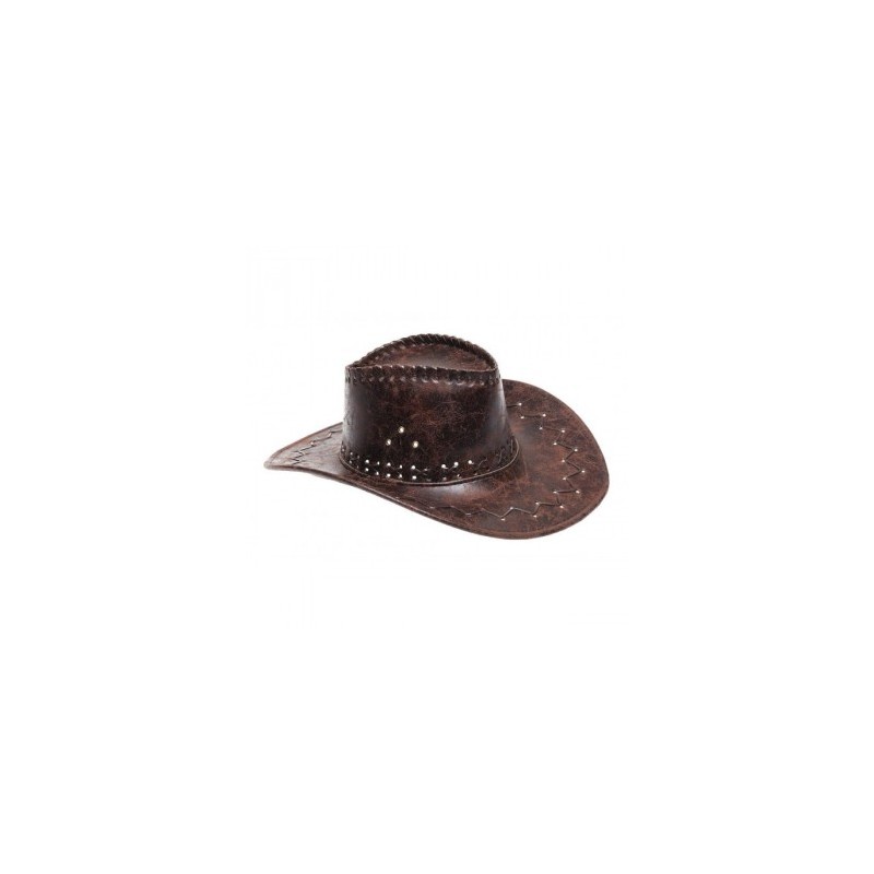 CHAPEAU WESTERN EFFET VIEUX CUIR MARRON