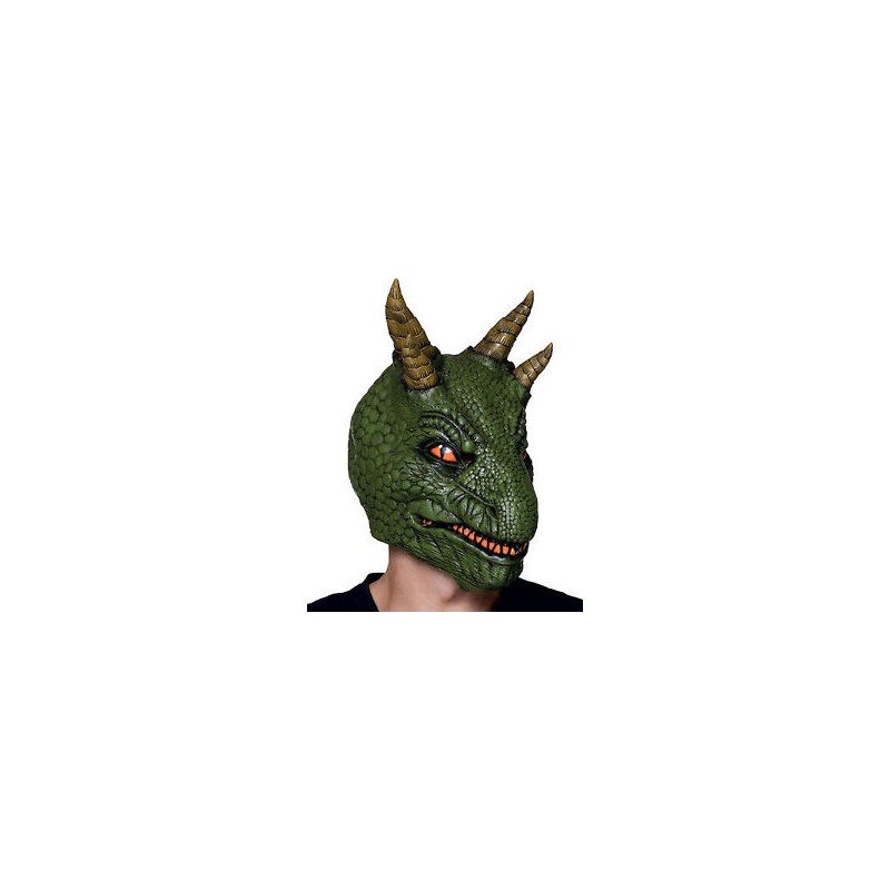 MASQUE DINOSAURE VERT AVEC CORNES 