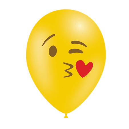 10 BALLONS JAUNE EMOTICONES kISSING HEART