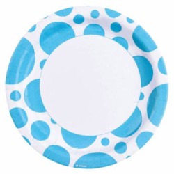 8 ASSIETTES BLEU CARAIBES DOTS EN CARTON 23 CM