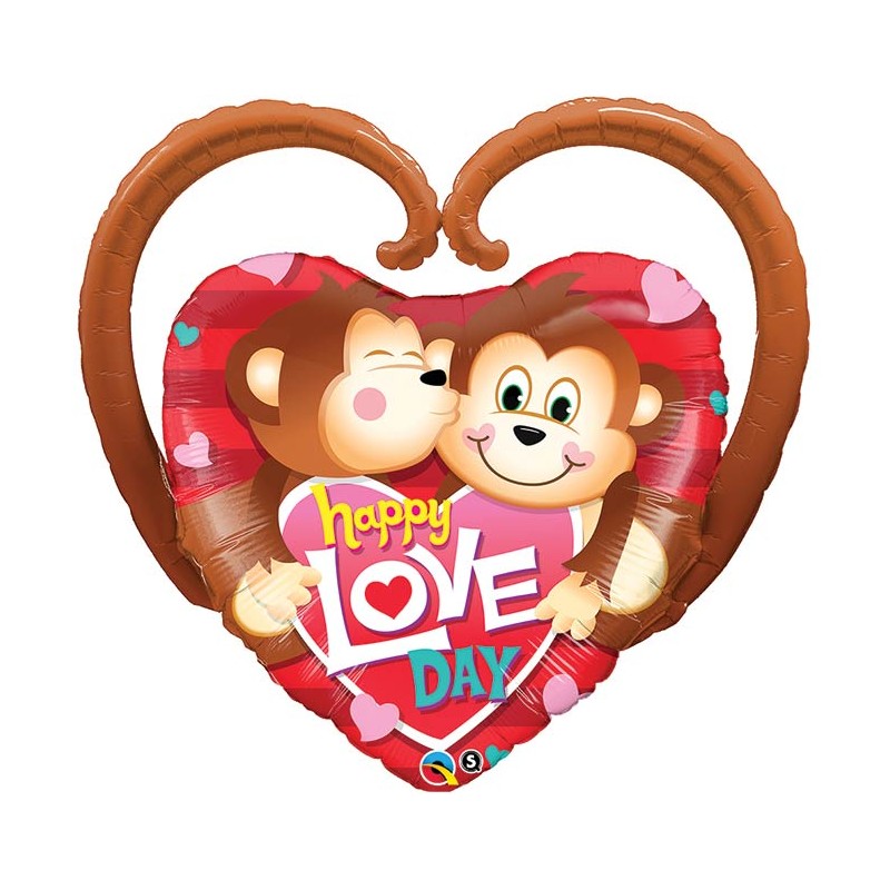 BALLON COEUR METALLIQUE HAPPY LOVE DAY AVEC DES SINGES BALLON COEUR METALLIQUE HAPPY LOVE DAY AVEC DES SINGES