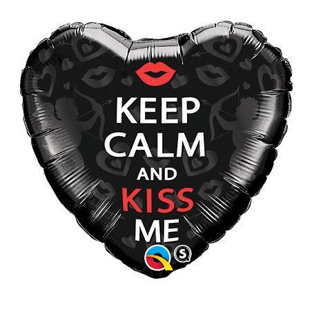BALLON COEUR METALLIQUE NOIR KEEP CALM AND KISS ME