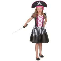 DEGUISEMENT PIRATE FILLE ROBE NOIR ET ROSE TAILLE 4/6 ANS 