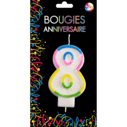BOUGIE CHIFFRE 8 MULTICOLORE 
