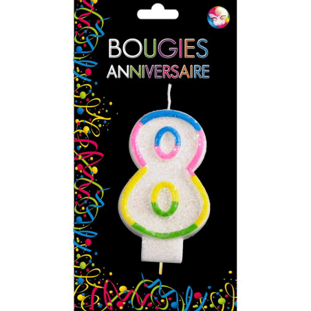BOUGIE CHIFFRE 8 MULTICOLORE 