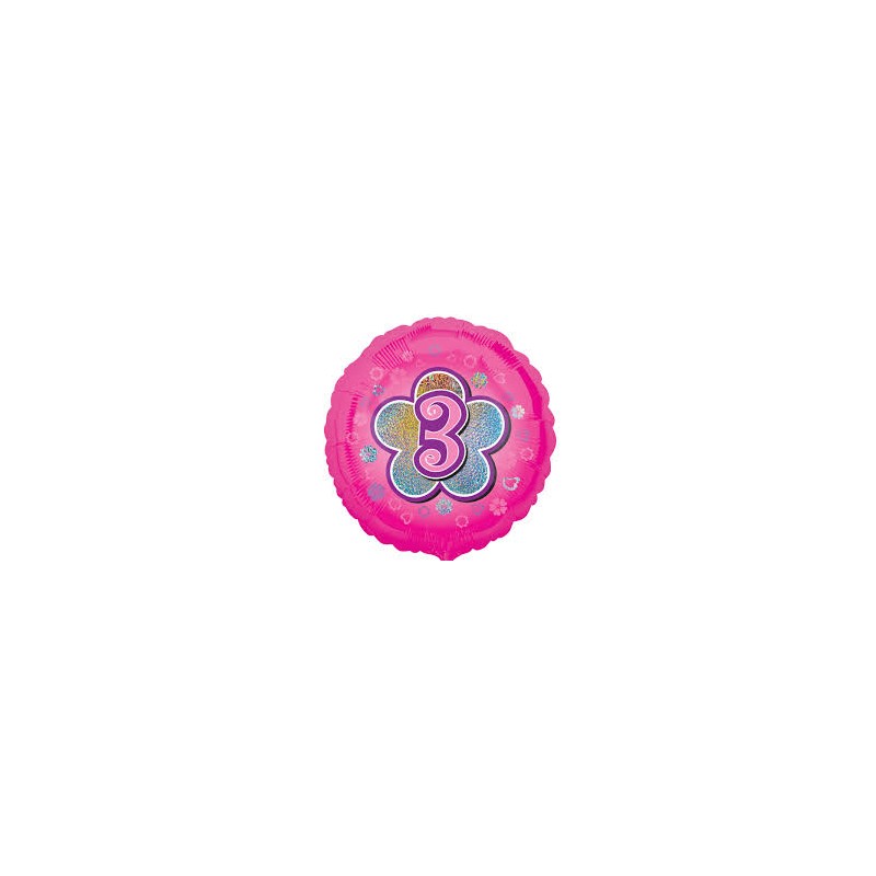 BALLON METALLIQUE CHIFFRE ROND 45 CM 3 SUR FOND ROSE BALLON METALLIQUE CHIFFRE ROND 45 CM 3 SUR FOND ROSE