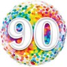 BALLON METALLIQUE CHIFFRE 90 CONFETTIS MULTICOLORE 46 CM