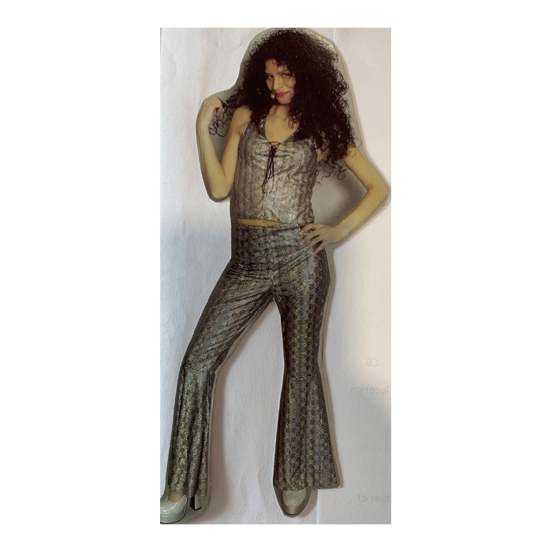 DEGUISEMENT TOP + PANTALON DISCO FEMME HOLOGRAPHIQUE ARGENT TAILLE 44/46 DEGUISEMENT TOP + PANTALON DISCO FEMME HOLOGRAPHIQUE ARGENT TAILLE 44/46