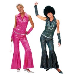 DEGUISEMENT FEMME DISCO COMBINAISON VELOUR STRASS FUSCHIA TAILLE 40-42