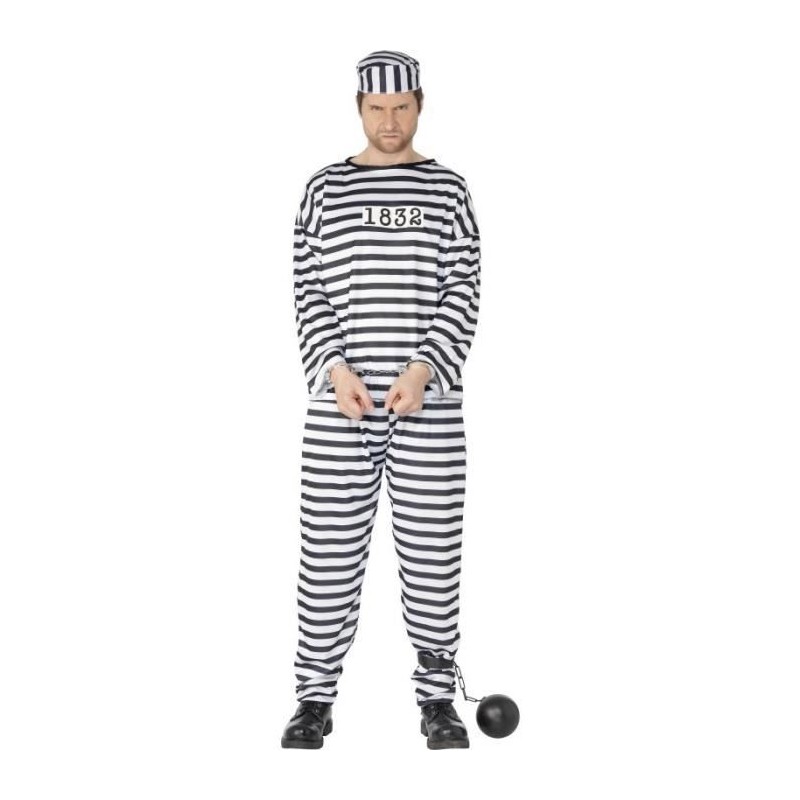DEGUISEMENT PRISONNIER NOIR ET BLANC RAYE TAILLE 48-50 DEGUISEMENT PRISONNIER NOIR ET BLANC RAYE TAILLE 48-50
