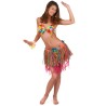 JUPE HAWAIENNE COURTE PAILLE  MULTICOLORE SUR FOND ROSE