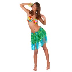 JUPE HAWAIENNE VERTE ET BLEUE  COURTE 