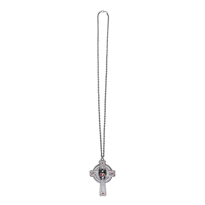 COLLIER SKULL CROSS SUELETTE SUR CROIX