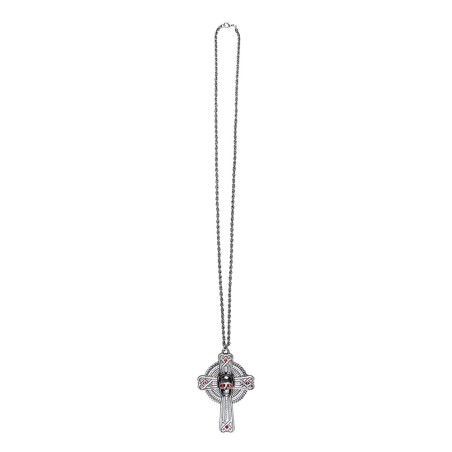 COLLIER SKULL CROSS SUELETTE SUR CROIX