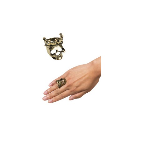 BAGUE SQUELETTE ROI DES PIRATES COURONNE OR 
