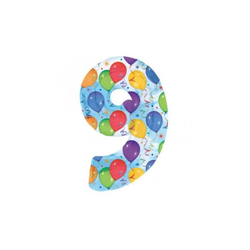BALLON METALLIQUE CHIFFRE 9 MULTICOLORE ANNIVERSAIRE 86 CM
