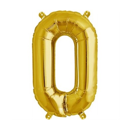BALLON METALLIQUE CHIFFRE 0  OU LETTRE O OR 41 CM