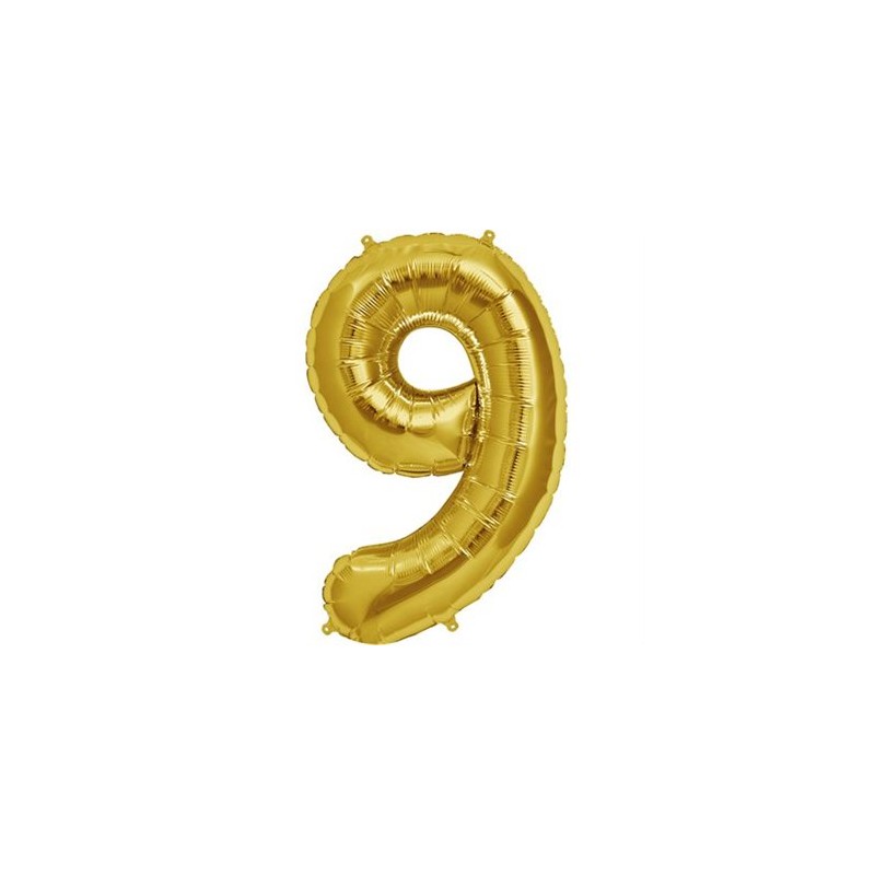 BALLON METALLIQUE CHIFFRE 9 OR 41 CM BALLON METALLIQUE CHIFFRE 9 OR 41 CM