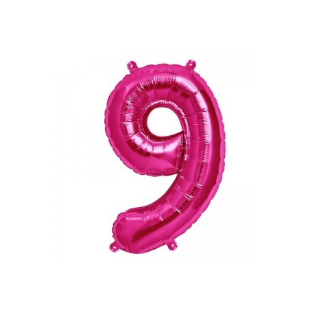 BALLON METALLIQUE CHIFFRE 9 FUSCHIA 41 CM