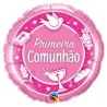 BALLON ROND METALLIQUE PRIMEIRA COMUNHAO ROSE 46 CM