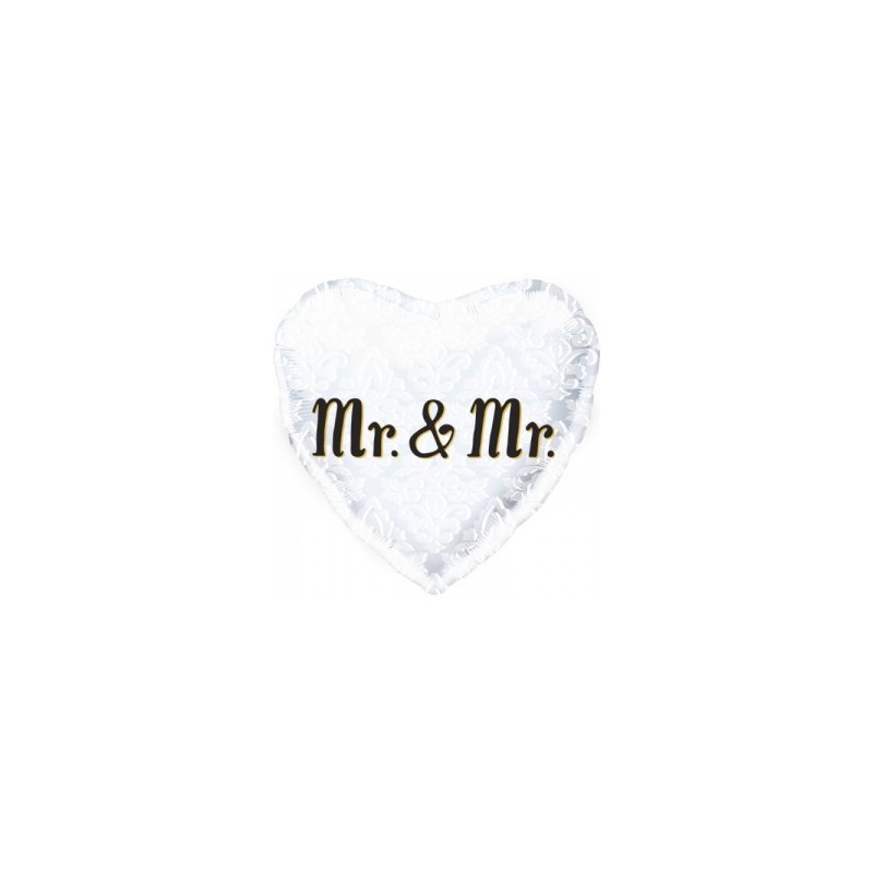 BALLON METALLIQUE COEUR MR. & MR. BLANC 46 CM
