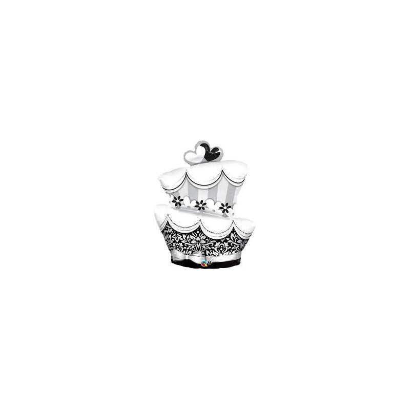BALLON METALLIQUE GATEAU ANNIVERSAIRE NOIR ET ARGENT 104 CM BALLON METALLIQUE GATEAU ANNIVERSAIRE NOIR ET ARGENT 104 CM