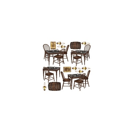 DECORATION WESTERN TABLES CHAISES TONNEAUX ET LAMPES 15 ELEMENTS