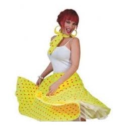 JUPE A POIS ANNEES 50 /BANDEAU JAUNE POIS ORANGE TAILLE UNIQUE 